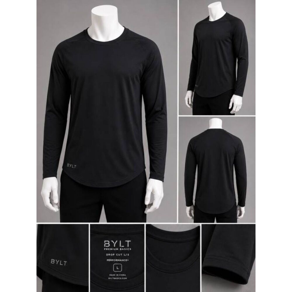 BYLT Premium Basics Men's Large Drop Cut L/S Performance+ Shirt Black